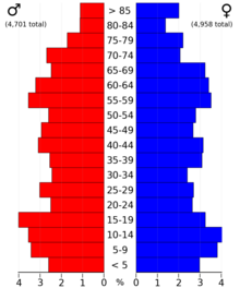 2022 US Census population pyramid for Rock County, from ACS 5-year estimates RockCountyMn2022PopPyr.png