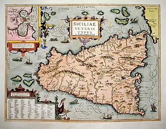 Sizilien und Syrakus im Oitadum noch oana Koatn des Abraham Ortelius vo 1580