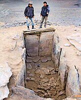 Stone fence and burial of Khemtseg culture, Avyn Khukh Uul, Bulgan, Khovd, Mongolia