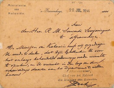 Letter from Ministerie van Koloniën has now been transcribed on Dutch Wikisource.