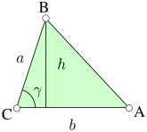 Applying trigonometry to find the altitude h.