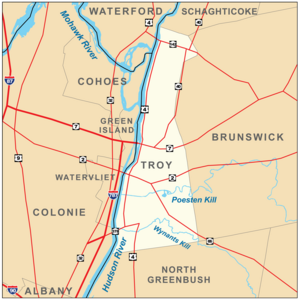 Map of Troy, New York, United States.