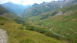 Vue de la vallée des Glaciers depuis le col de la Seigne.