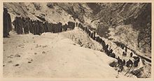 The retreat of the Serbian troops in winter 1915/16 across a snowy mountain in Albania to Adriatic coast. Od Petshi ka Andrijevitsi.JPG