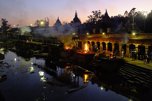 Cremation taking place at Pashupatinath Temple.