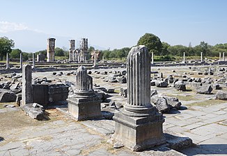 deux bases cubiques de colonnes cannelées