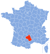 Carte administrative de la France mettant en exergue le département de l'Aveyron.