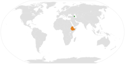Map indicating locations of Azerbaijan and Ethiopia