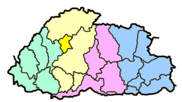 Locatie van het district Punakha in Bhutan