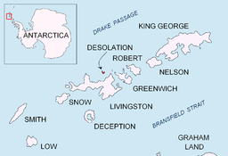 Plasseringa til Desolation Island i Sør-Shetlandsøyane.