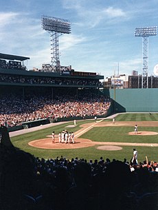 Picture of Fenway Park. Part of the "Green Monster" can be seen on the right side of this picture.
