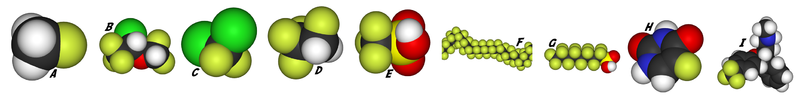 several space-filling (globular) molecular models