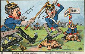 Französische Karikatur von 1914 zeigt Kaiser Wilhelm II. und General Falkenhayn mit Pickelhaube.