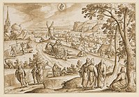 Augustus - Jezus discussiërende met de farizeeën over het plukken van de korenaren op de sabbat (1585)