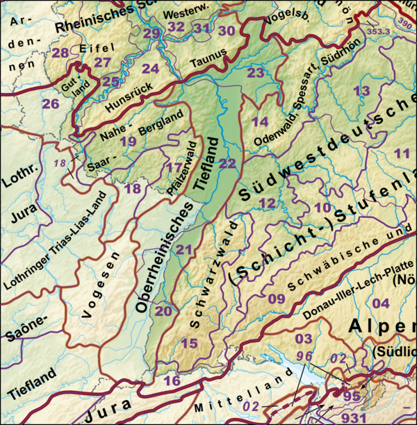 Positionskarte Deutschland Naturraum westliches Schichtstufenland (Westliches Schichtstufenland)