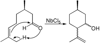 Alder-een-reactie met niobium(V)chloride.