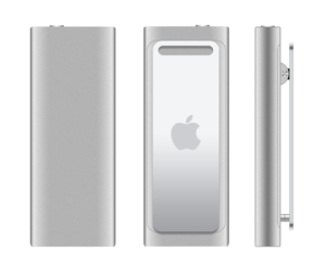 English: iPod shuffle 3G back, front and side view