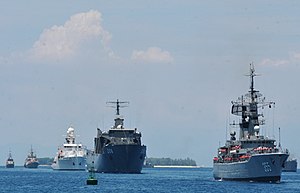 Indonesian and foreign naval ships during rehearsals for 2012 Sail Morotai