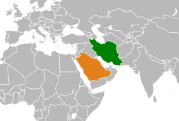 Mappa che indica l'ubicazione di Iran e Arabia Saudita