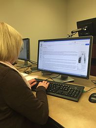 A WVU Librarian editing Wikipedia at Women of Color edit-a-thon, January 2016