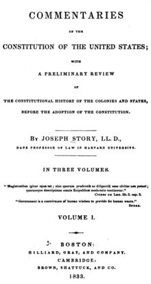 Joseph Story, Commentaries on the Constitution of the United States (1st ed, 1833, vol I, title page).png