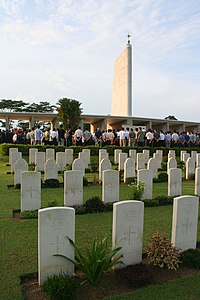 The Kranji War Memorial with the War Cemetery in the foreground during the Remembrance Day Ceremony proceedings on 13 November 2005
