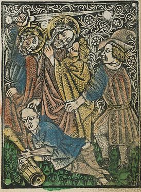 5. Atelier de la Passion Stöger, L'arrestation du Christ, gravure en criblé coloriée à la main, Bayerische Staatsbibliothek.