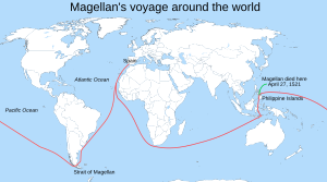 Route of Magellan-Elcano world circumnavigation (1519-1522) Magellan's voyage EN.svg