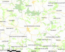 Mapa obce Sauveterre-de-Guyenne