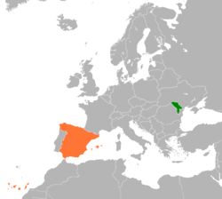 Карта с указанием местоположения Молдовы и Испании