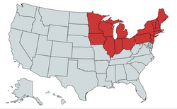 به ایالت‌هایی که با رنگ قرمز نشان داده شده‌اند در اصطلاح عمومی ایالت‌های شمالی آمریکا گفته می‌شوند.