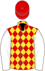 RED and YELLOW DIAMONDS, white sleeves, red cap