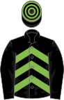 BLACK and LIGHT GREEN CHEVRONS, black sleeves, hooped cap