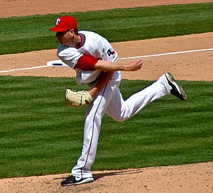 English: Scott Feldman pitching on April 9, 2009