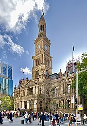 The Sydney Town Hall is the seat of the City of Sydney; the oldest local government in the city Sydney Town Hall, 2022, 06.jpg