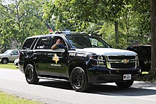 Texas Highway Patrol Chevrolet Tahoe in Roman Forest Texas Highway Patrol participating in Roman Forest Independence Day Parade 2016.jpg