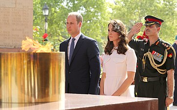 The Duke and Duchess of Cambridge Prince William and Kate Middleton paying homage to the martyrs, at Amar Jawan Jyoti, India Gate, in New Delhi on April 11, 2016