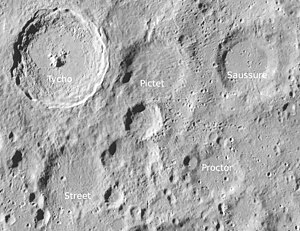 Pictet (Mitte oben) und Umgebung (LROC-WAC)