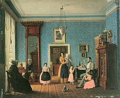 Bürgerliche Familie im 19. Jahrhundert: Eduard Gaertner: Wohnzimmer der Familie Hausschild, Gemälde (1843)
