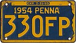 Номерной знак Пенсильвании 1954 года 330FP.jpg