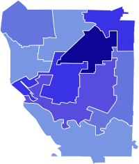 2013 Buffalo mayoral election results map by city council district.svg
