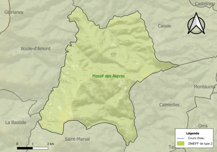 Carte de la ZNIEFF de type 2 sur la commune.