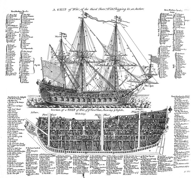 A ship of the period, c.1728 - (possibly the Lion herself) A Ship of War, Cyclopaedia, 1728, Vol 2 edit.jpg