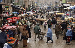 An Afghan market teeming with vendors and shoppers Afghan market teeming with vendors and shoppers 2-4-09.jpg