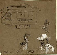 Ammoniacal Gas Engine Streetcar in New Orleans drawn by Alfred Waud in 1871 AmmoniacalGasEngineStreetcarARWaud.jpeg