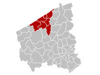 okres Ostende na mapě provincie Západní Flandry