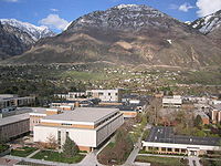 The BYU campus, looking east. Y mountain is in the background.