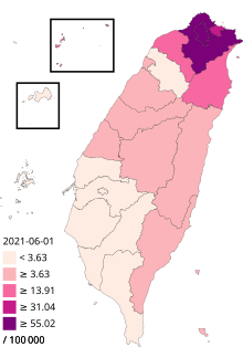 COVID-19 vypuknutí Tchaj-wanu na obyvatele případy map.svg