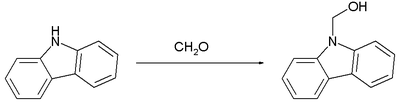 Reactie van carbazool met formaldehyde tot carbazool-9-yl-methanol