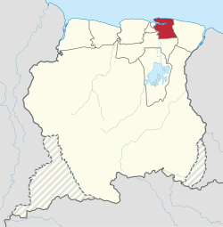 Map of Suriname showing Commewijne district